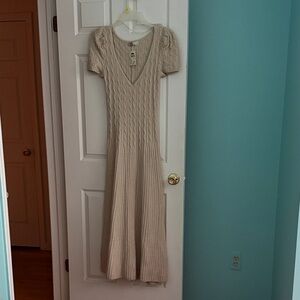 NWT  Chic Beige Knit Long Sleeve Dress